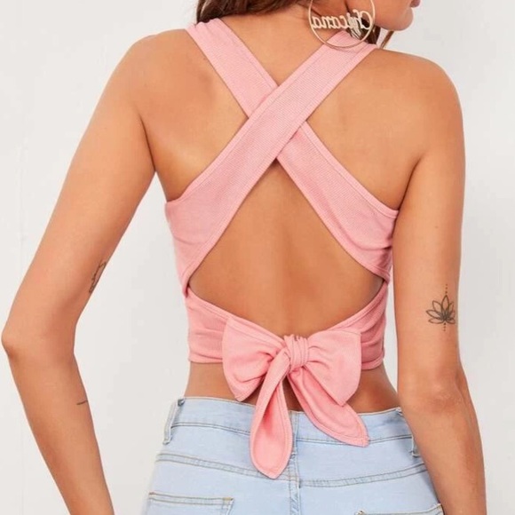 SHEIN Tops - 🌻 Crisscross Tie Back Rib-Knit Crop Top